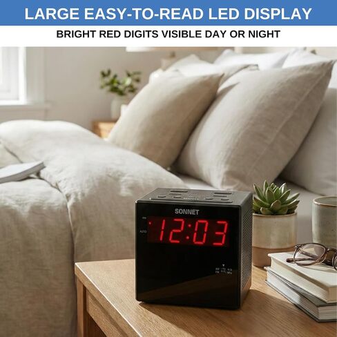 Digital Alarm Clock Radio with Charging Station, AM/FM Radio for Bedroom, 2 AC Outlets & USB-C + USB-A Charging Ports, LED Display, Snooze, AUX Input, Battery Backup – by Ken-Tech in Saudi Arabia