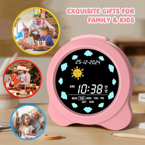 Kids Alarm Clock, Sun & Moon LED Display with Day & Date, Children's Sleep Trainer with Night Light & Sleep Sounds, Cute Wake Up Clock for Kids Bedroom, Easy to Use Birthday Gift for Boy and Girls in Saudi Arabia