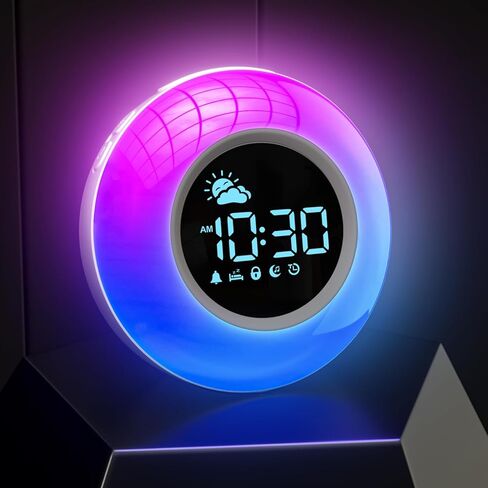 Kids Alarm Clock with Sound Machine, 12 Soothing Sounds, Child Lock - Dimmable Wake Up Lamp, Digital Night Light Clock for Bedrooms, Toddler Sleep Training Clock, Gifts for Girls Boys Children 3-12 in Saudi Arabia