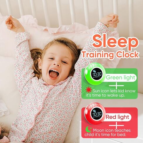 Kids Alarm Clock with Sound Machine, 12 Soothing Sounds, Child Lock - Dimmable Wake Up Lamp, Digital Night Light Clock for Bedrooms, Toddler Sleep Training Clock, Gifts for Girls Boys Children 3-12 in Saudi Arabia