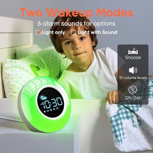 Kids Alarm Clock with Sound Machine, 12 Soothing Sounds, Child Lock - Dimmable Wake Up Lamp, Digital Night Light Clock for Bedrooms, Toddler Sleep Training Clock, Gifts for Girls Boys Children 3-12 in Saudi Arabia