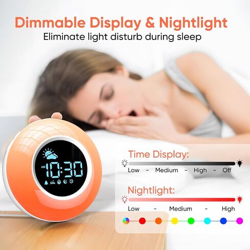 Kids Alarm Clock with Sound Machine, 12 Soothing Sounds, Child Lock - Dimmable Wake Up Lamp, Digital Night Light Clock for Bedrooms, Toddler Sleep Training Clock, Gifts for Girls Boys Children 3-12 in Saudi Arabia