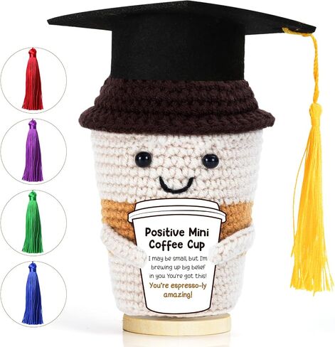 2026 Graduation Gifts Coffee Emotional Support Crochet with 5 Replaceable Tassel Positive Inspiration Handmade Crochet Graduate Gift for Him Her Congrats Class High School College DIY Graduation Gift in Saudi Arabia