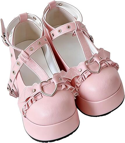 Women’s Punk Mary Jane Platform Shoes with Rivet Bow-Know Chain Casual Gothic Leather Black Pumps Round-Toe Chunky Heels in Jeans JK Dress Skirts for Halloween Travel Party Cosplay Dating in Saudi Arabia