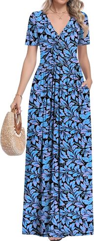 MUSE SHOW Maxi Dresses for Women Summer Short Sleeve V-Neck Long Dresses with Pockets 2026 New in Saudi Arabia