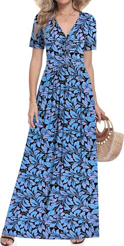 MUSE SHOW Maxi Dresses for Women Summer Short Sleeve V-Neck Long Dresses with Pockets 2026 New in Saudi Arabia