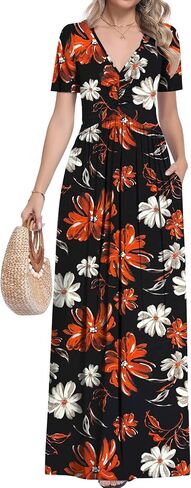 MUSE SHOW Maxi Dresses for Women Summer Short Sleeve V-Neck Long Dresses with Pockets 2026 New in Saudi Arabia