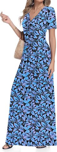 MUSE SHOW Maxi Dresses for Women Summer Short Sleeve V-Neck Long Dresses with Pockets 2026 New in Saudi Arabia