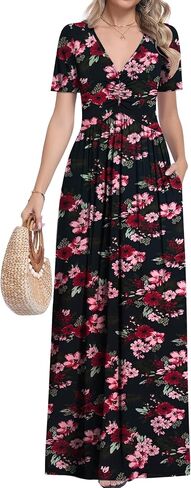 MUSE SHOW Maxi Dresses for Women Summer Short Sleeve V-Neck Long Dresses with Pockets 2026 New in Saudi Arabia