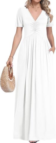 MUSE SHOW Maxi Dresses for Women Summer Short Sleeve V-Neck Long Dresses with Pockets 2026 New in Saudi Arabia
