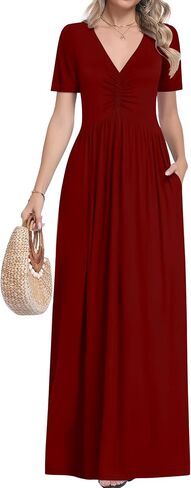 MUSE SHOW Maxi Dresses for Women Summer Short Sleeve V-Neck Long Dresses with Pockets 2026 New in Saudi Arabia