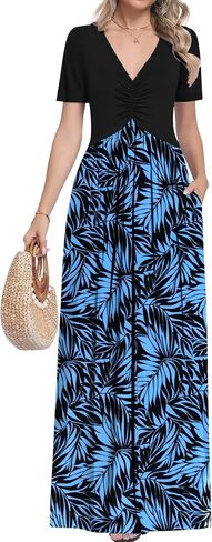 MUSE SHOW Maxi Dresses for Women Summer Short Sleeve V-Neck Long Dresses with Pockets 2026 New in Saudi Arabia