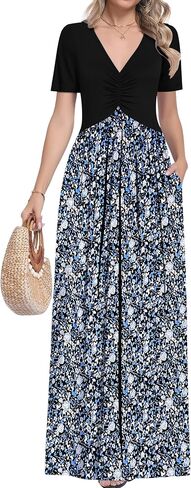 MUSE SHOW Maxi Dresses for Women Summer Short Sleeve V-Neck Long Dresses with Pockets 2026 New in Saudi Arabia