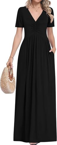 MUSE SHOW Maxi Dresses for Women Summer Short Sleeve V-Neck Long Dresses with Pockets 2026 New in Saudi Arabia