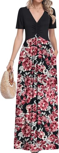 MUSE SHOW Maxi Dresses for Women Summer Short Sleeve V-Neck Long Dresses with Pockets 2026 New in Saudi Arabia