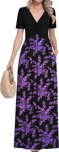 MUSE SHOW Maxi Dresses for Women Summer Short Sleeve V-Neck Long Dresses with Pockets 2026 New in Saudi Arabia
