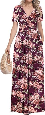 MUSE SHOW Maxi Dresses for Women Summer Short Sleeve V-Neck Long Dresses with Pockets 2026 New in Saudi Arabia