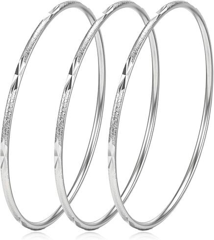 3Pcs Silver Bangle Bracelets for Women, Elegant Shiny Star Bangles Silver Tone Fashion Jewelry for Mom Wife Mother's Day Valentine's Day Gift in Kuwait