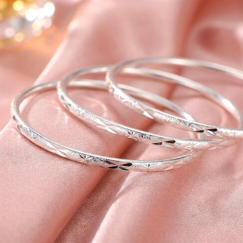 3Pcs Silver Bangle Bracelets for Women, Elegant Shiny Star Bangles Silver Tone Fashion Jewelry for Mom Wife Mother's Day Valentine's Day Gift in Kuwait