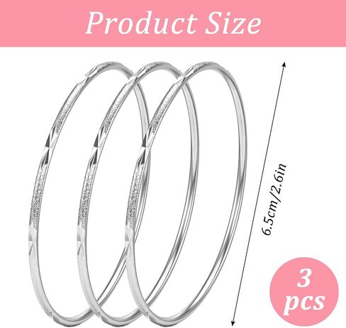 3Pcs Silver Bangle Bracelets for Women, Elegant Shiny Star Bangles Silver Tone Fashion Jewelry for Mom Wife Mother's Day Valentine's Day Gift in Kuwait