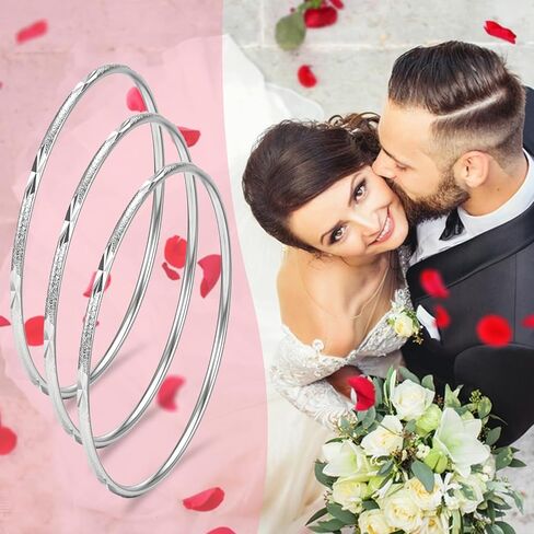 3Pcs Silver Bangle Bracelets for Women, Elegant Shiny Star Bangles Silver Tone Fashion Jewelry for Mom Wife Mother's Day Valentine's Day Gift in Kuwait