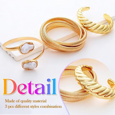 GORTIN Chunky Gold Bangle Bracelets for Women Big Pearl Cuff Bracelets Set Trendy Stackable Bracelet Jewelry Accessories for Women in Kuwait