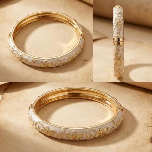 Cloisonne Bracelet For Women, Vintage Enamel Flower Bangles Gold Tone Floral Bracelet Elegant Stackable Cloisonne Bracelet Jewelry for Daily Wear Party Outfit in Saudi Arabia