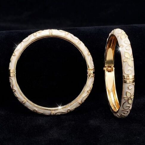 Cloisonne Bracelet For Women, Vintage Enamel Flower Bangles Gold Tone Floral Bracelet Elegant Stackable Cloisonne Bracelet Jewelry for Daily Wear Party Outfit in Saudi Arabia