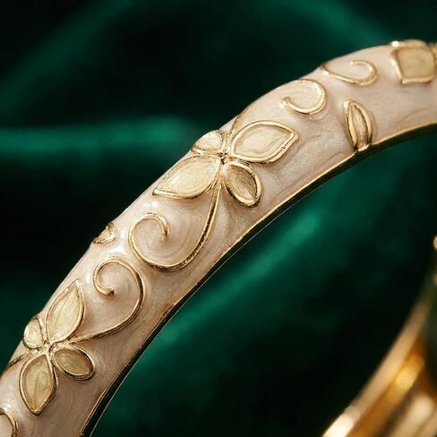 Cloisonne Bracelet For Women, Vintage Enamel Flower Bangles Gold Tone Floral Bracelet Elegant Stackable Cloisonne Bracelet Jewelry for Daily Wear Party Outfit in Saudi Arabia
