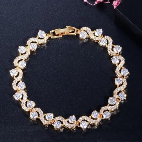 Diamond Tennis Bracelet for Women, Eternity Bracelet Blue Cubic Zirconia, Sapphire Bracelet, 18K Gold Plated Hypoallergenic Bracelets -7.48inch/190mm in Kuwait