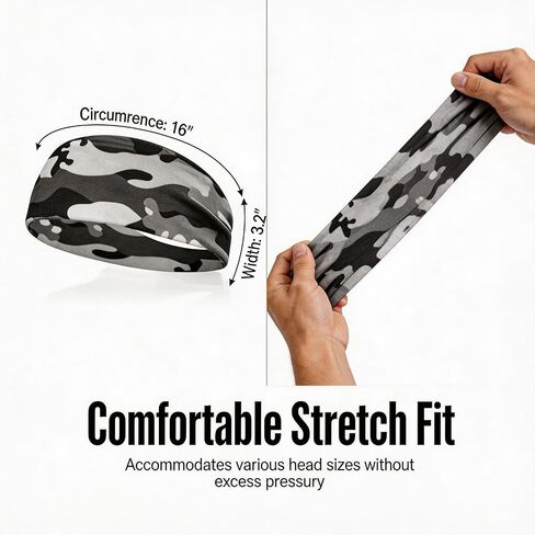 8 Pcs Headbands for Men&Boys, 16" x 3.2" Athletic Sweatbands, Moisture Wicking Elastic Hairband for Running, Basketball, Soccer & Yoga Workout in Saudi Arabia