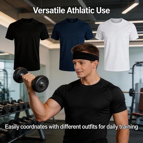 8 Pcs Headbands for Men&Boys, 16" x 3.2" Athletic Sweatbands, Moisture Wicking Elastic Hairband for Running, Basketball, Soccer & Yoga Workout in Saudi Arabia