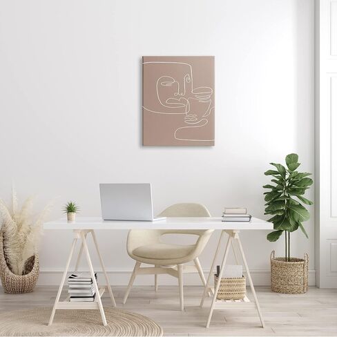 Stupell Industries Two Faces Single Line Drawing Brown Beige Abstract, Design by Design Fabrikken in Kuwait