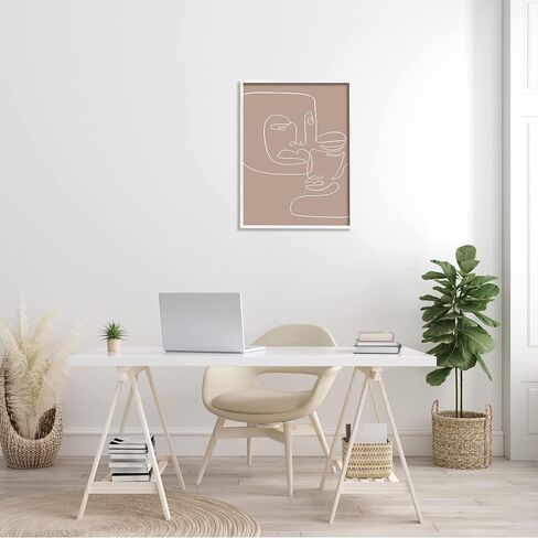 Stupell Industries Two Faces Single Line Drawing Brown Beige Abstract, Design by Design Fabrikken in Kuwait