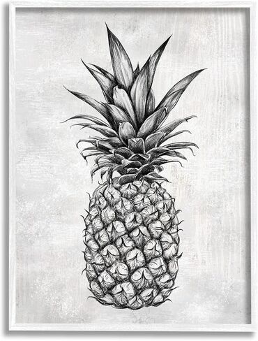 Stupell Industries Bold Pineapple Line Drawing Rustic Pattern Black White, Design by Ziwei Li in Kuwait