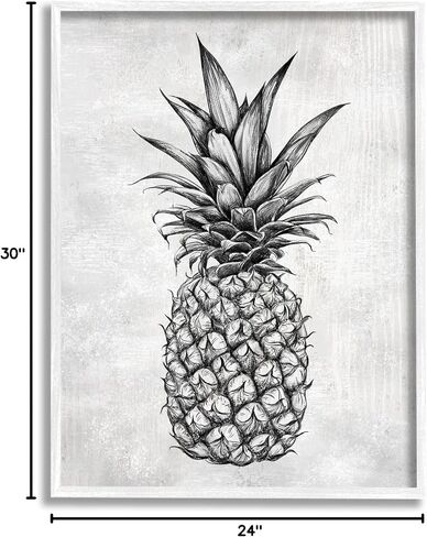 Stupell Industries Bold Pineapple Line Drawing Rustic Pattern Black White, Design by Ziwei Li in Kuwait