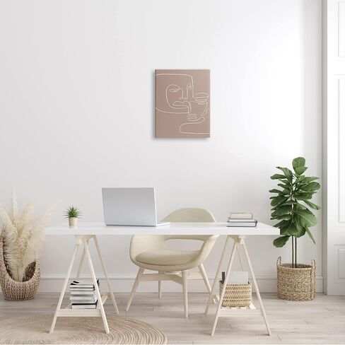 Stupell Industries Two Faces Single Line Drawing Brown Beige Abstract, Design by Design Fabrikken in Kuwait