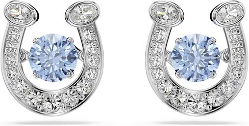 Symbolica stud earrings, Round cut, Pavé, Horse shoe, Blue, Rhodium plated in Saudi Arabia