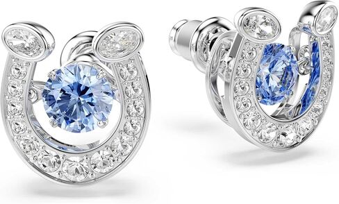 Symbolica stud earrings, Round cut, Pavé, Horse shoe, Blue, Rhodium plated in Saudi Arabia