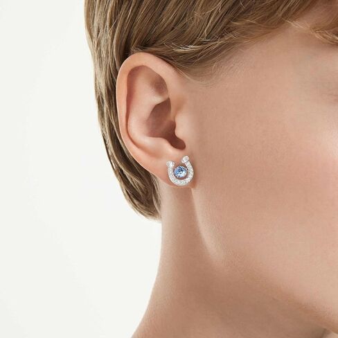 Symbolica stud earrings, Round cut, Pavé, Horse shoe, Blue, Rhodium plated in Saudi Arabia