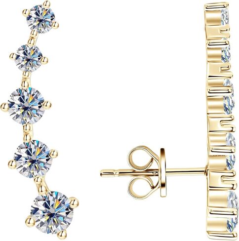 Moissanite Crawler Stud Earrings for Women, 14K Gold Plated Imitation Diamond 2.4 Carats Earrings Jewelry Valentine Anniversary Day Birthday Gifts for Her in Kuwait