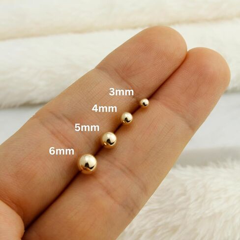14K Real Gold Ball Stud Earrings Screw Back Secure Design, Real Gold Ball Studs, Minimalist Stud Earrings - Serena Sparkles in Kuwait