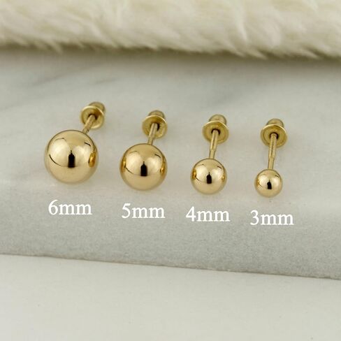 14K Real Gold Ball Stud Earrings Screw Back Secure Design, Real Gold Ball Studs, Minimalist Stud Earrings - Serena Sparkles in Kuwait