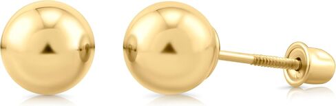 14K Real Gold Ball Stud Earrings Screw Back Secure Design, Real Gold Ball Studs, Minimalist Stud Earrings - Serena Sparkles in Kuwait