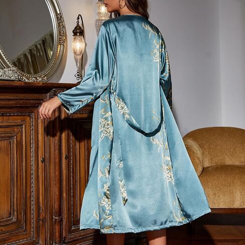 Nightgown and Robe Set for Women Nightshirt Floral Soft Kimono Robe Women Satin Bathrobe Pajama Set Cami Sleepwear in Kuwait