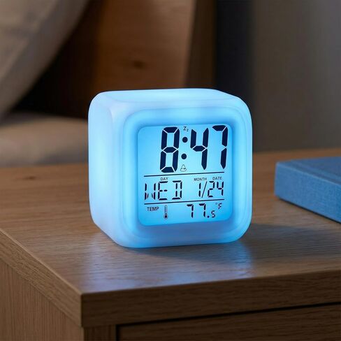 Digital Clock 7 Color Night Light, Digital Alarm Clocks with Snooze, Alarm Clock, Wake Up Digital Clock for Room Deco in Kuwait