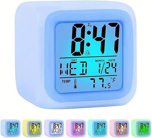 Digital Clock 7 Color Night Light, Digital Alarm Clocks with Snooze, Alarm Clock, Wake Up Digital Clock for Room Deco in Kuwait