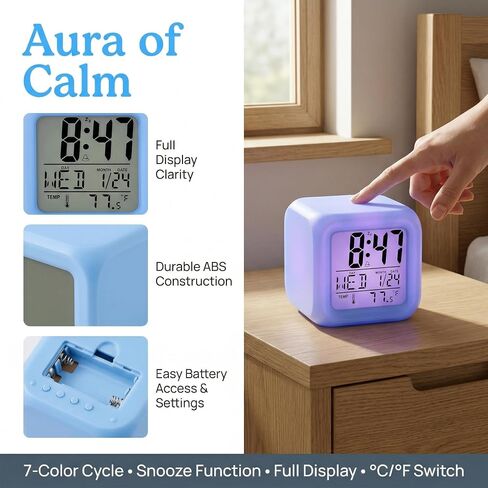 Digital Clock 7 Color Night Light, Digital Alarm Clocks with Snooze, Alarm Clock, Wake Up Digital Clock for Room Deco in Kuwait