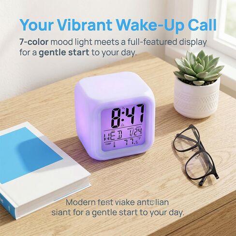 Digital Clock 7 Color Night Light, Digital Alarm Clocks with Snooze, Alarm Clock, Wake Up Digital Clock for Room Deco in Kuwait