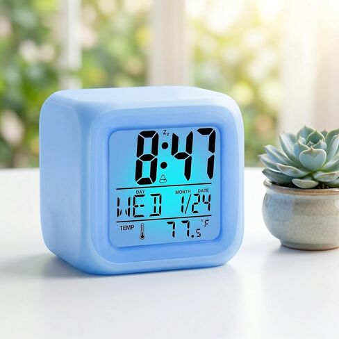 Digital Clock 7 Color Night Light, Digital Alarm Clocks with Snooze, Alarm Clock, Wake Up Digital Clock for Room Deco in Kuwait